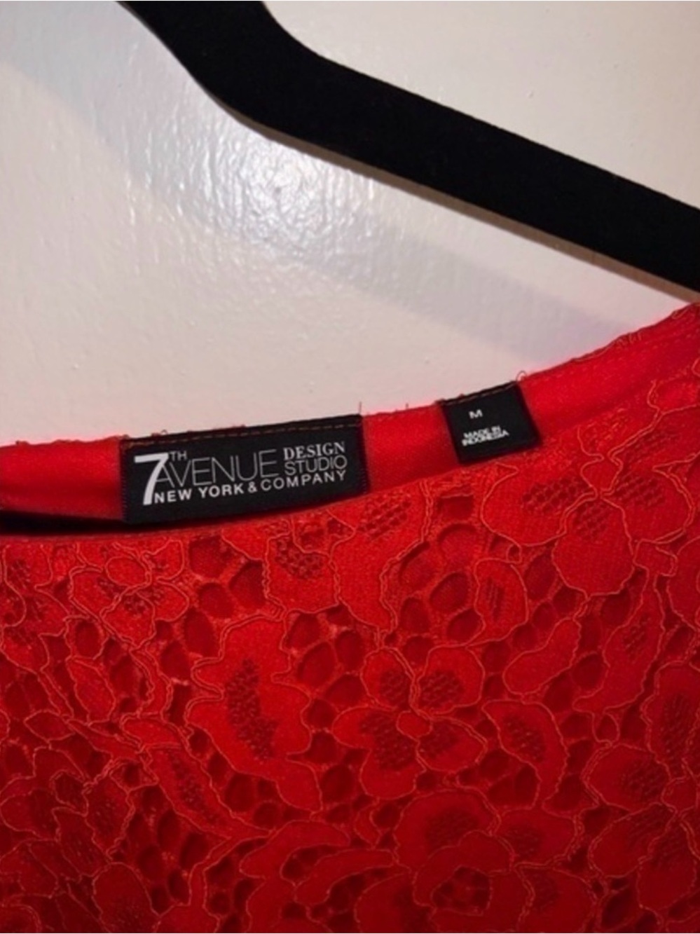New York & Company Red Lace Boatneck Long-Sleeve Blouse - Picture 2 of 7